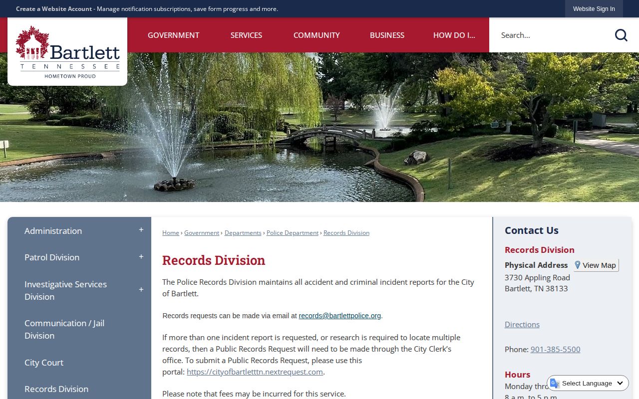 Shelby County Bartlett Police records request source