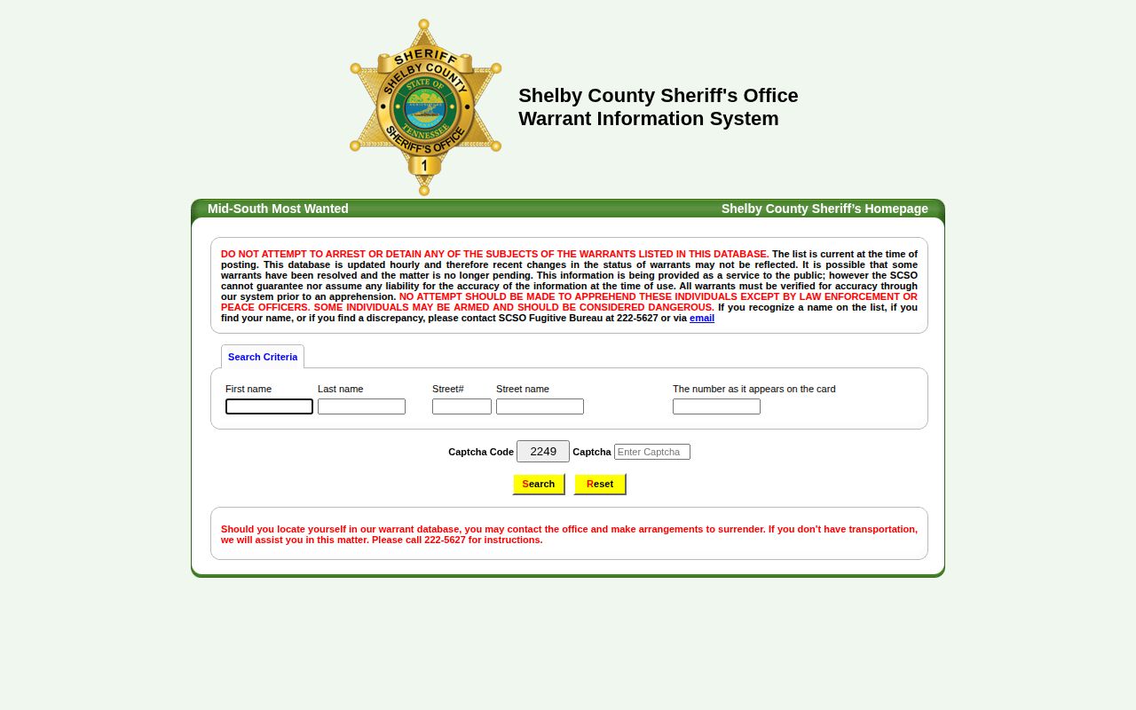 Shelby County official warrant-search record portal