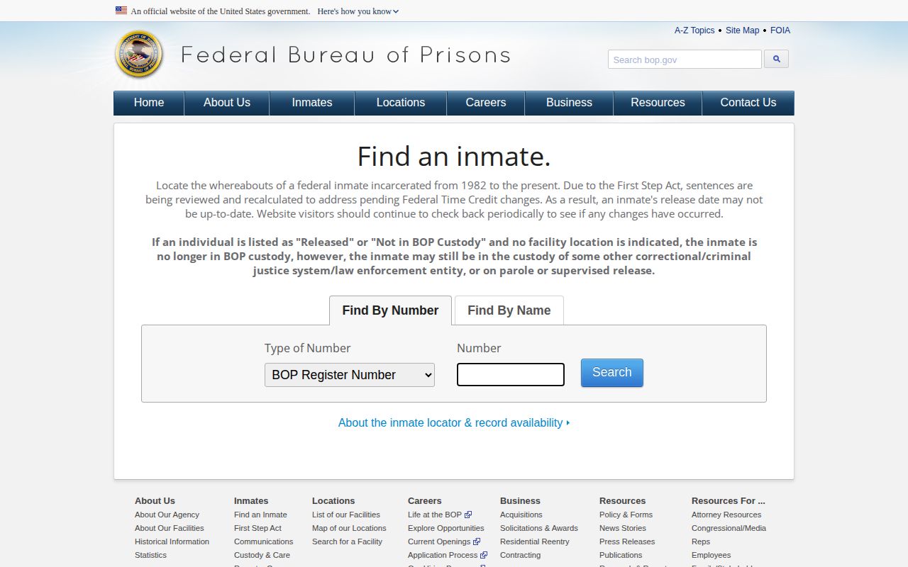Federal Bureau of Prisons locator for Shelby County custody research